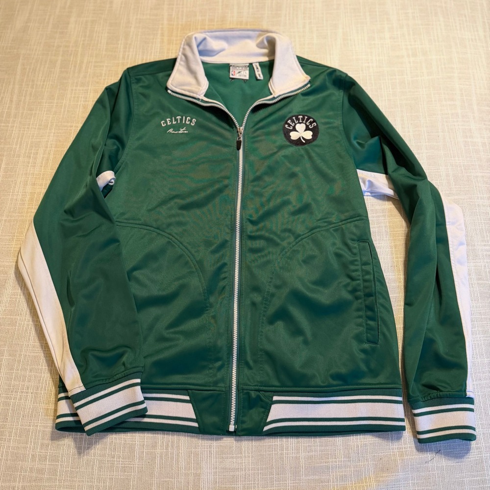 Zipway Boston Celtics NBA Track Jacket Mens Large Green White Full Zip Mock Neck